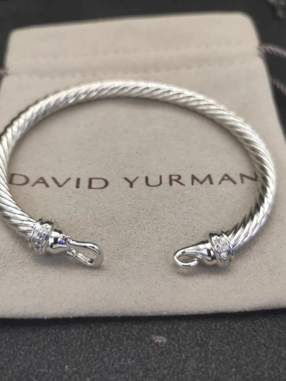 David Yurman 5mm silver rhinestone hook bracelet.